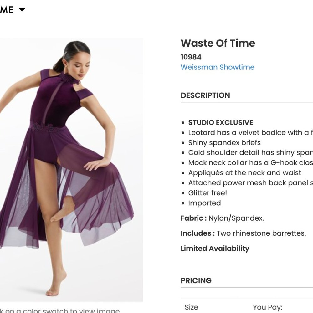 WEISSMAN purple velvet applique dress WASTE OF TIME 10984 Adult M